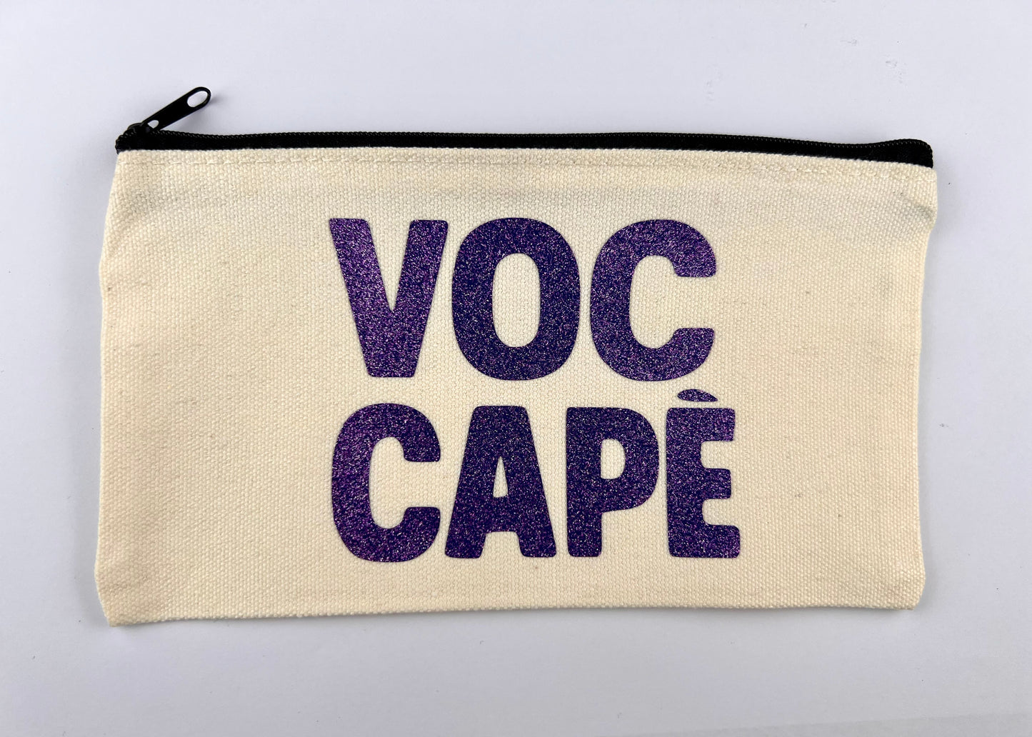 Pochette “Voccapè” scritta glitter lilla