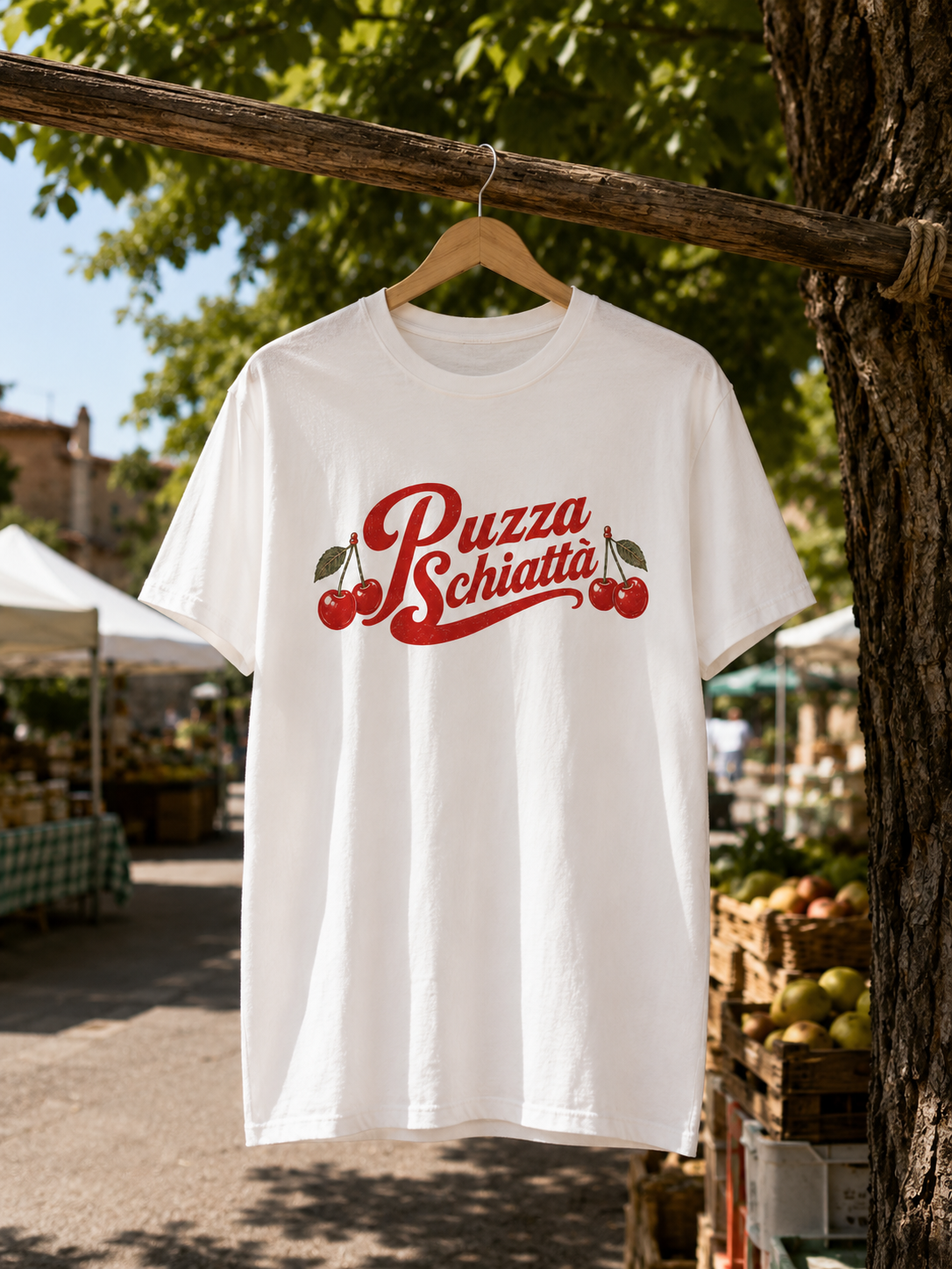 T-shirt “Puzza Schiattà” con ciliegie