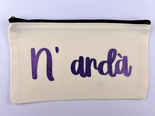 Pochette “N’ Ardà” scritta glitter viola