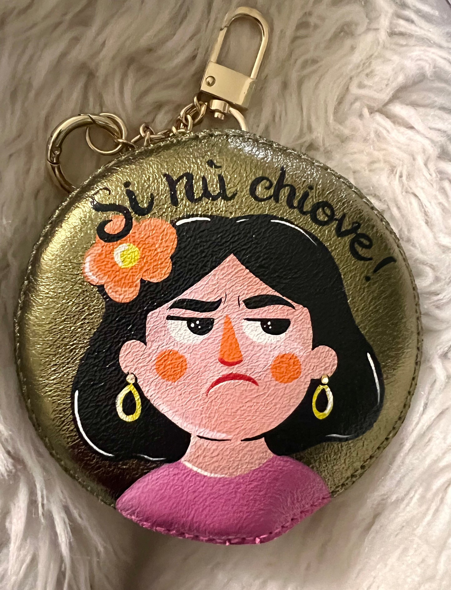 Charm in pelle dipinto a mano “Si nù chiove!”